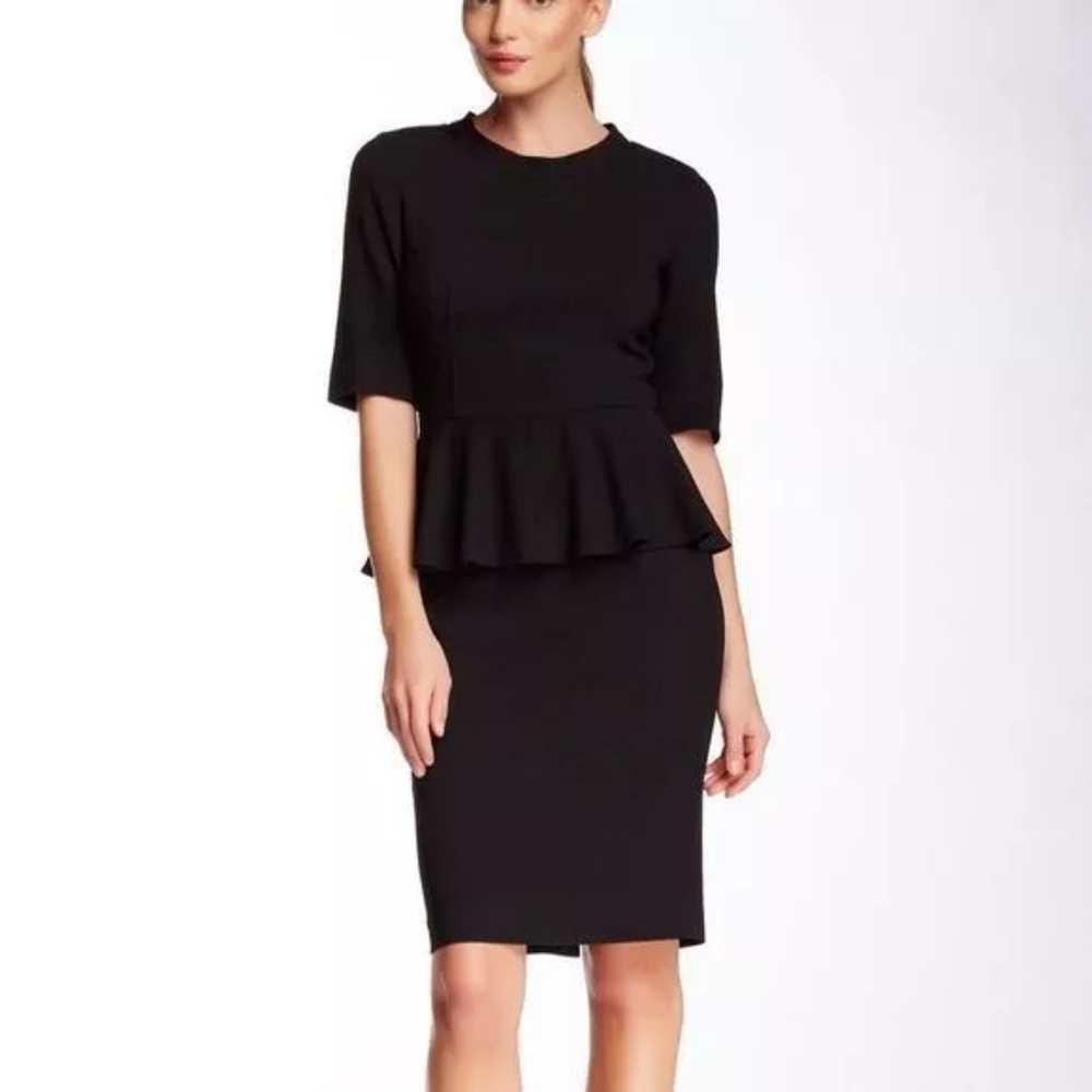 Lafayette 148 Black Peplum Virginia wool dress US 14